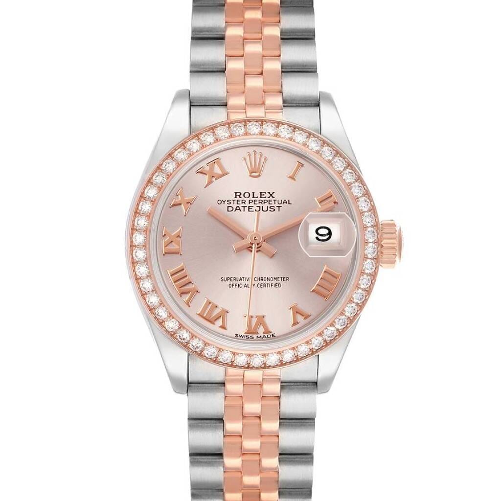 Datejust (Reference 279381RBR). A 28mm rose gold stainless steel diamond-set automatic wristwatch with date. 2018