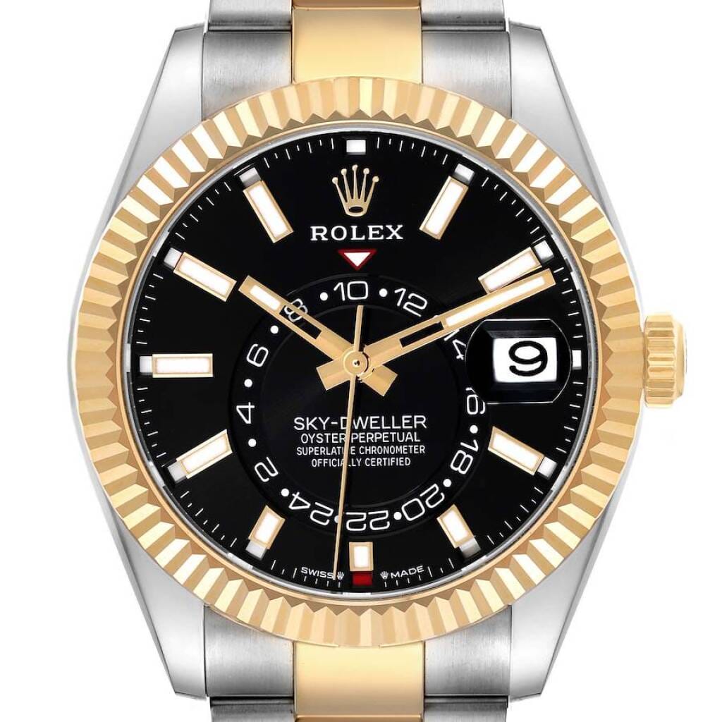 Sky-Dweller (Reference 336933). A 42mm yellow gold stainless steel automatic wristwatch with date and dual time. 2026