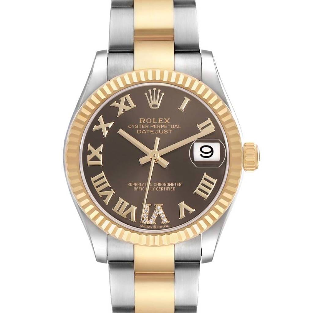 Datejust (Reference 278273). A 31mm yellow gold stainless steel diamond-set automatic wristwatch with date.