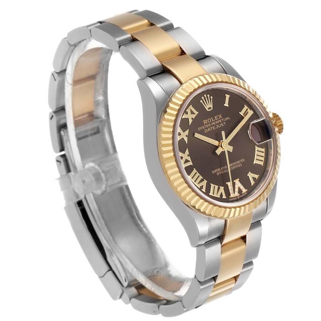 Datejust (Reference 278273). A 31mm yellow gold stainless steel diamond-set automatic wristwatch with date.