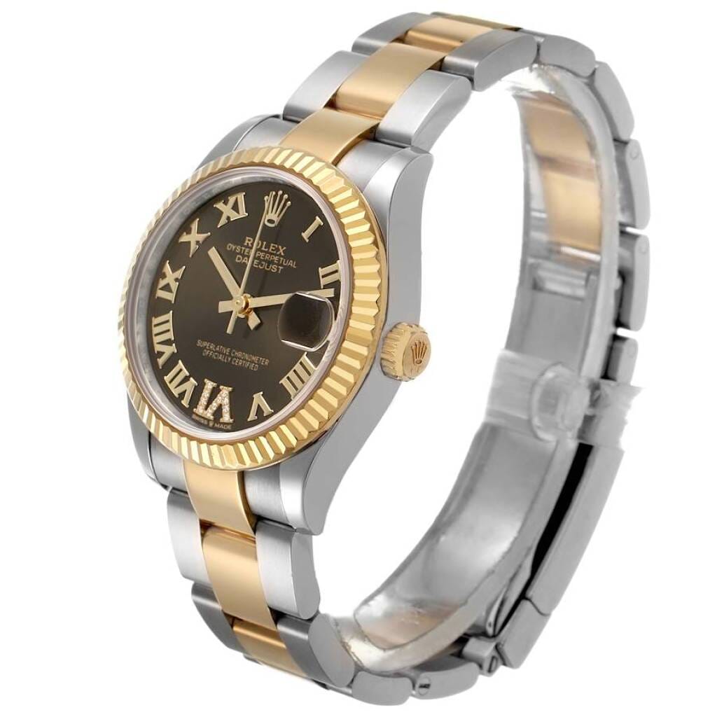 Datejust (Reference 278273). A 31mm yellow gold stainless steel diamond-set automatic wristwatch with date.