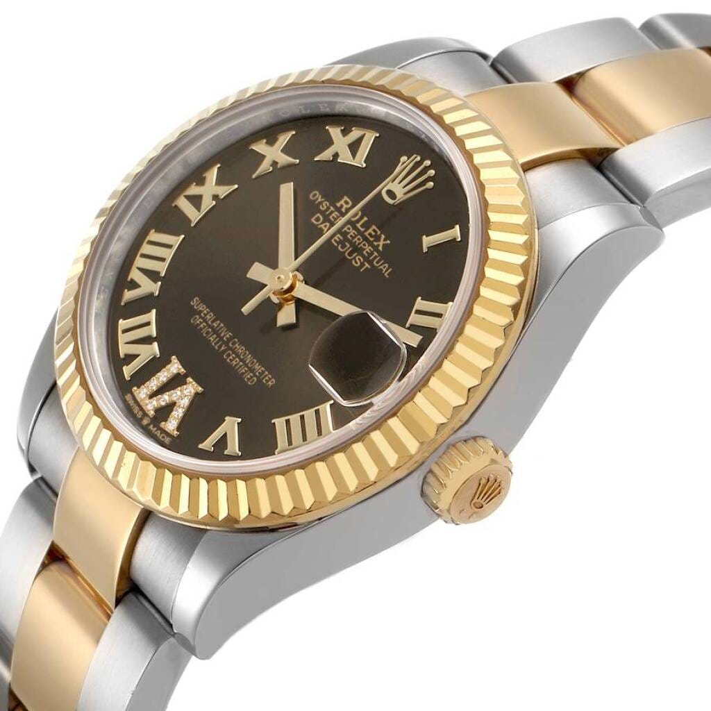 Datejust (Reference 278273). A 31mm yellow gold stainless steel diamond-set automatic wristwatch with date.
