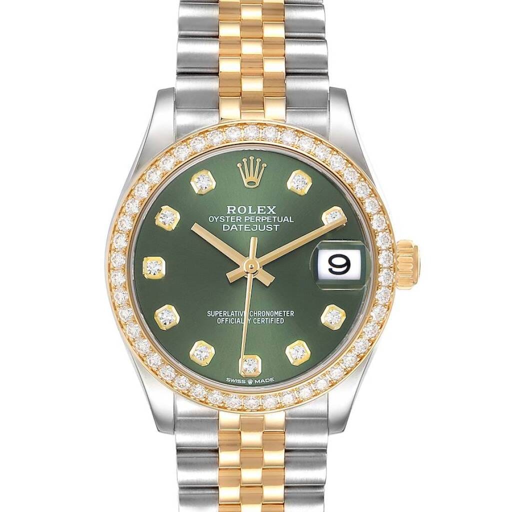 Datejust (Reference 278383). A 31mm yellow gold stainless steel diamond-set automatic wristwatch with date.