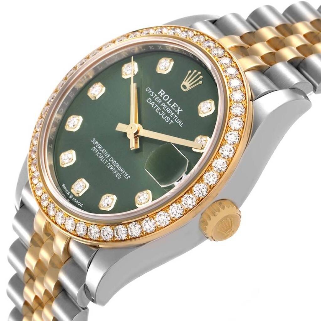Datejust (Reference 278383). A 31mm yellow gold stainless steel diamond-set automatic wristwatch with date.