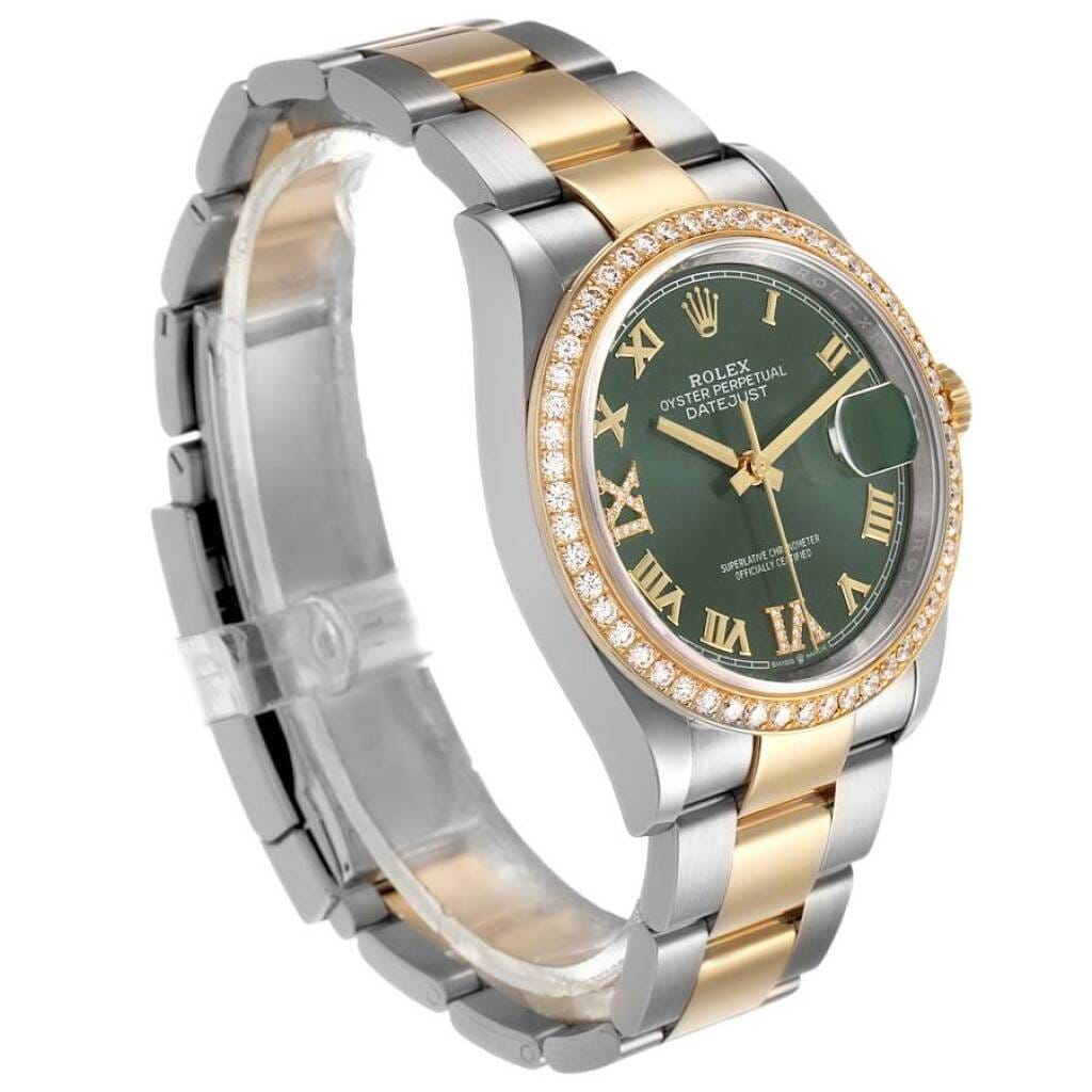 Datejust (Reference 126283). A 36mm yellow gold stainless steel diamond-set automatic wristwatch with date.