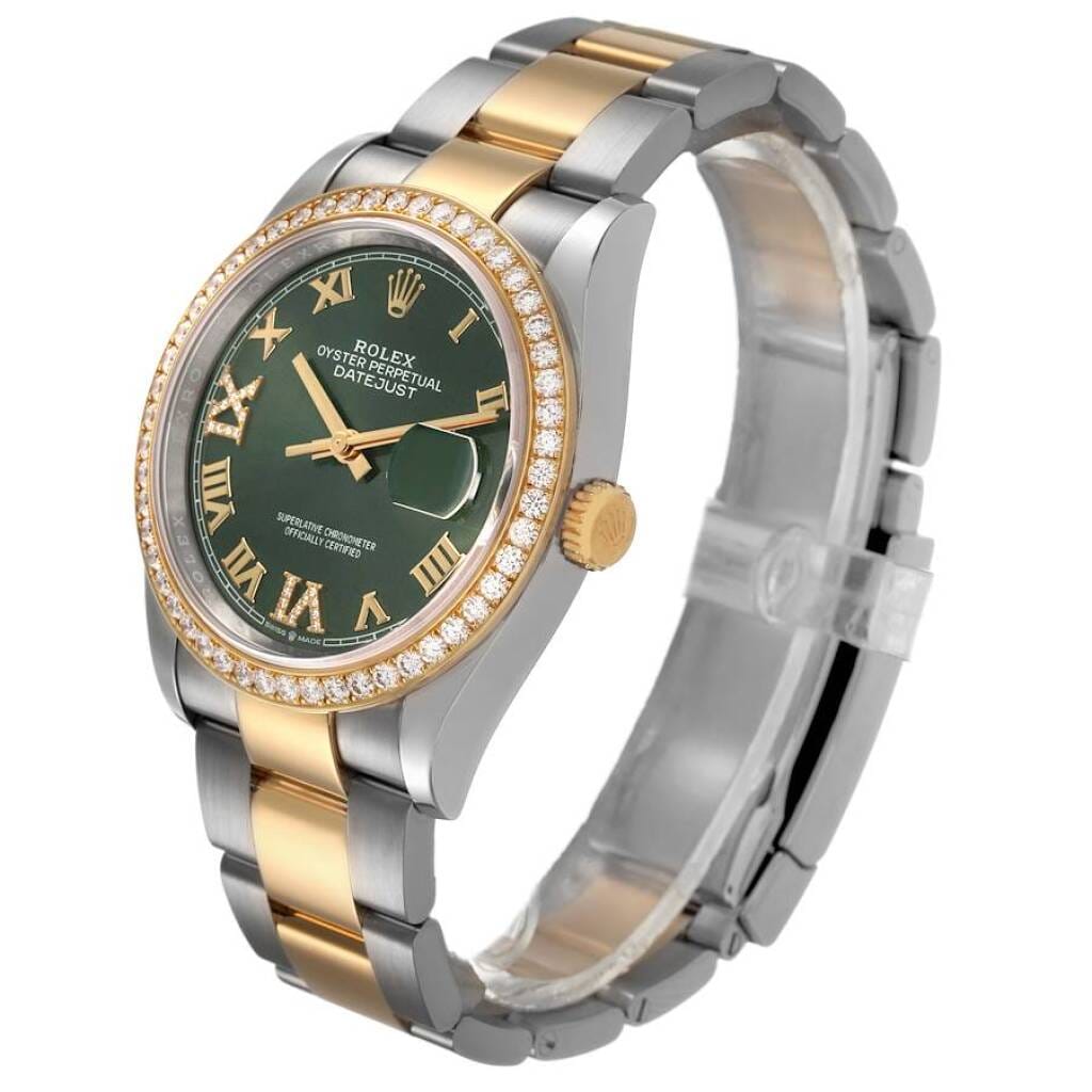 Datejust (Reference 126283). A 36mm yellow gold stainless steel diamond-set automatic wristwatch with date.