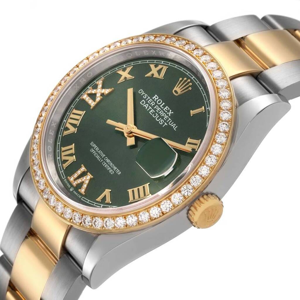 Datejust (Reference 126283). A 36mm yellow gold stainless steel diamond-set automatic wristwatch with date.
