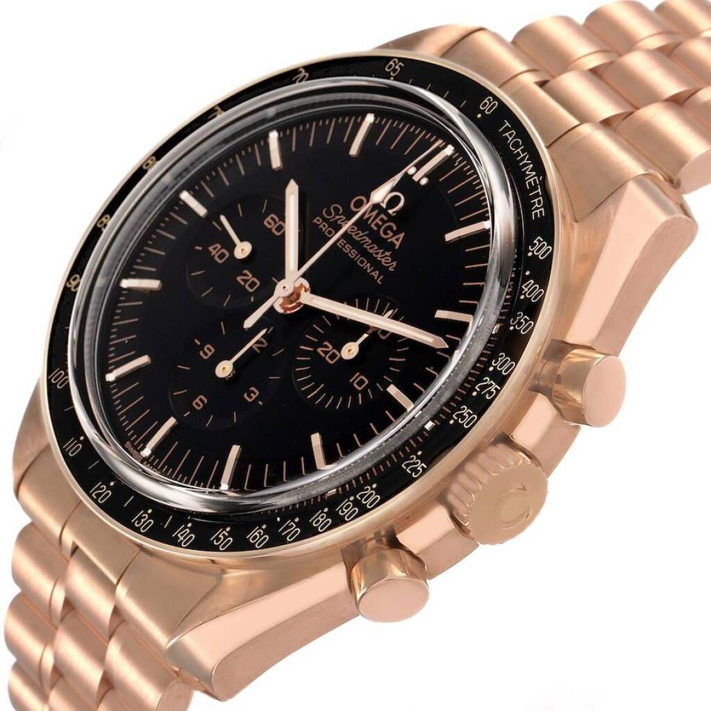 Speedmaster (Reference 310.60.42.50.01.001). A 42mm rose gold manual wind wristwatch with chronograph. 2021