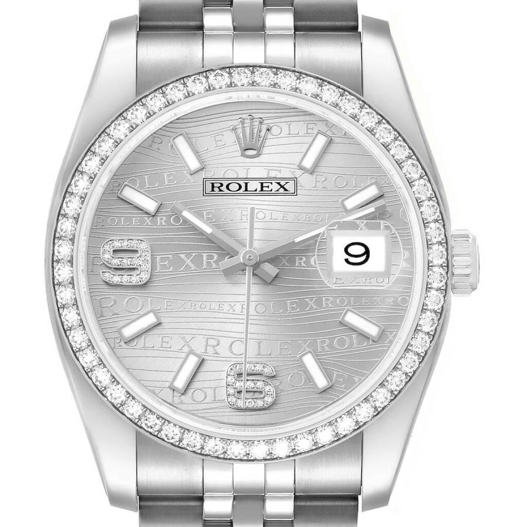 Datejust 'Wave' Dial (Reference 116244). A 36mm white gold stainless steel diamond-set automatic wristwatch with date. 2012