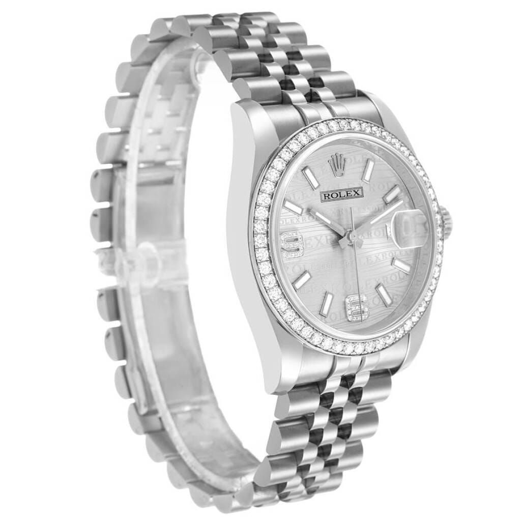 Datejust 'Wave' Dial (Reference 116244). A 36mm white gold stainless steel diamond-set automatic wristwatch with date. 2012