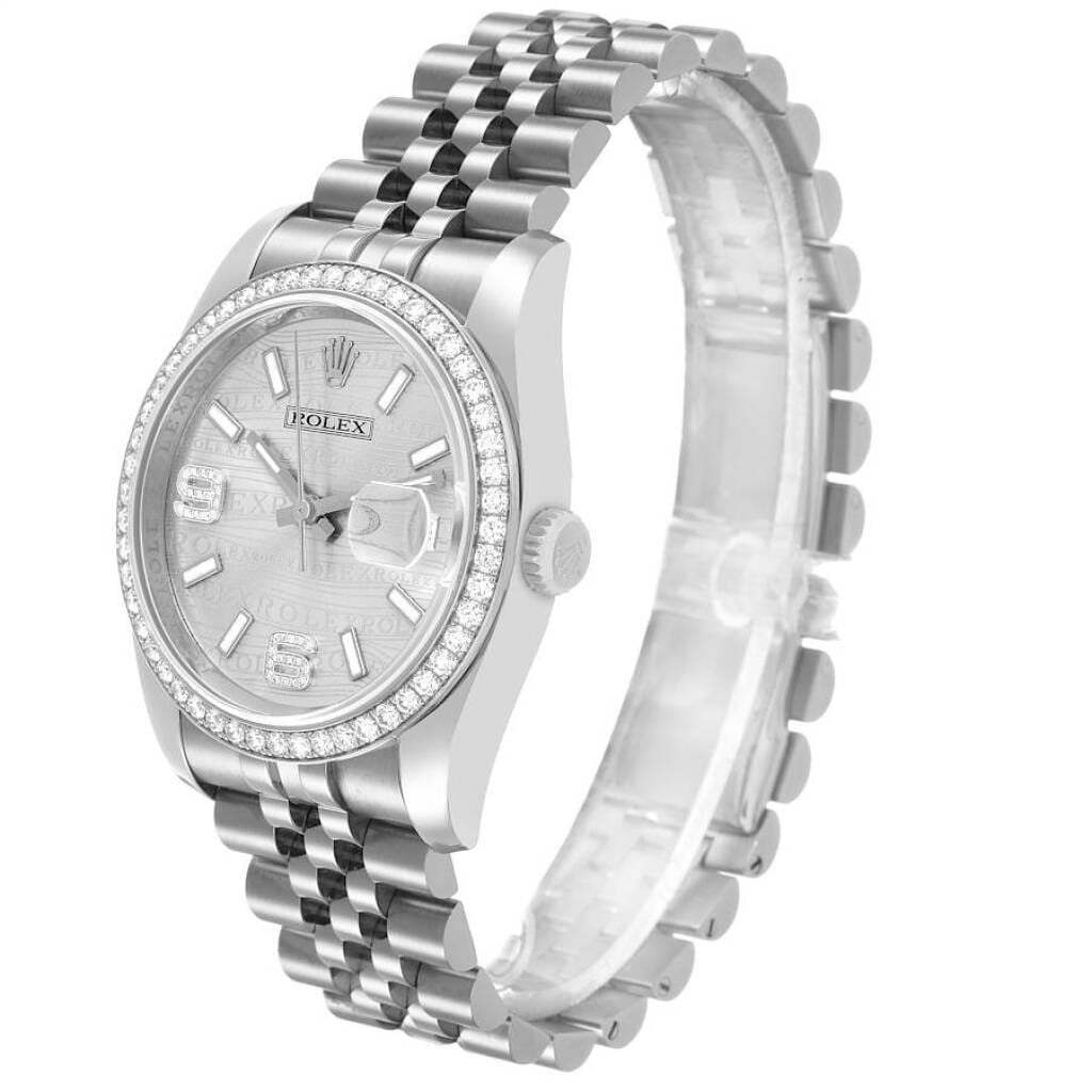 Datejust 'Wave' Dial (Reference 116244). A 36mm white gold stainless steel diamond-set automatic wristwatch with date. 2012