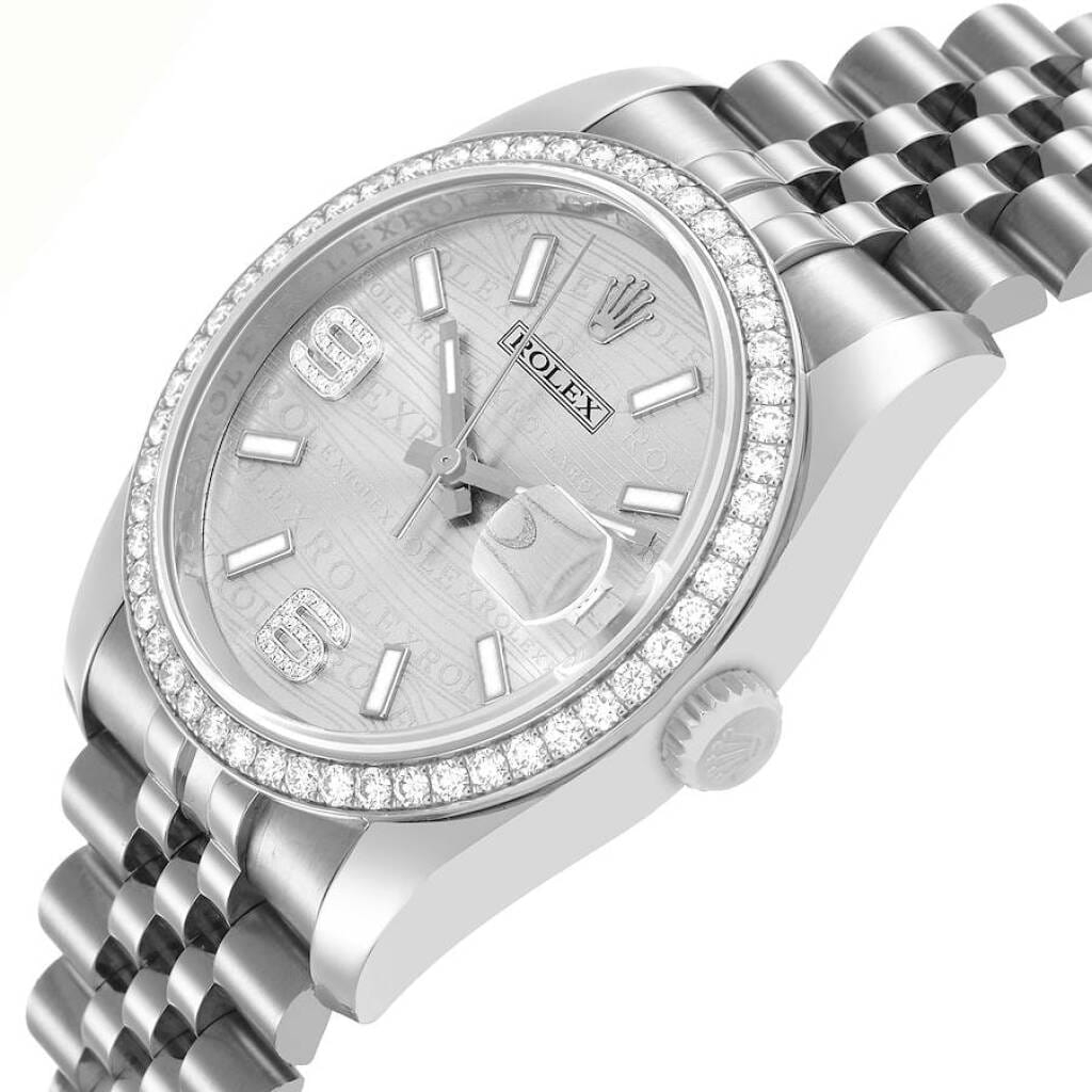 Datejust 'Wave' Dial (Reference 116244). A 36mm white gold stainless steel diamond-set automatic wristwatch with date. 2012