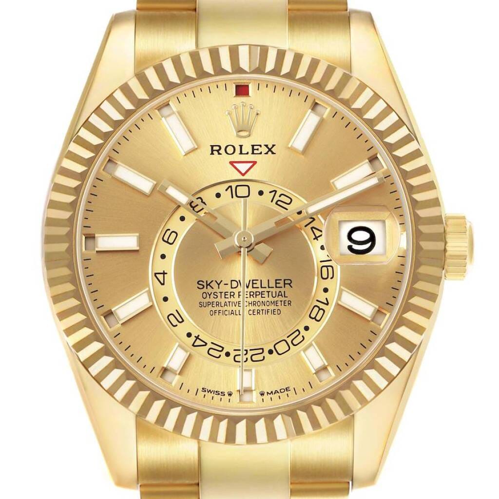 Sky-Dweller (Reference 336938). A 42mm yellow gold automatic wristwatch with date and dual time. 2026