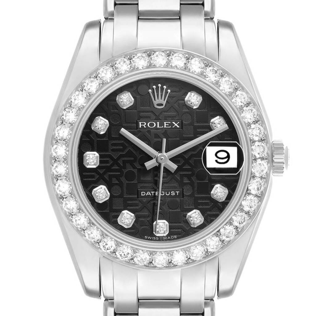 Pearlmaster Datejust (Reference 81299). A 34mm white gold diamond-set automatic wristwatch with date. 2014