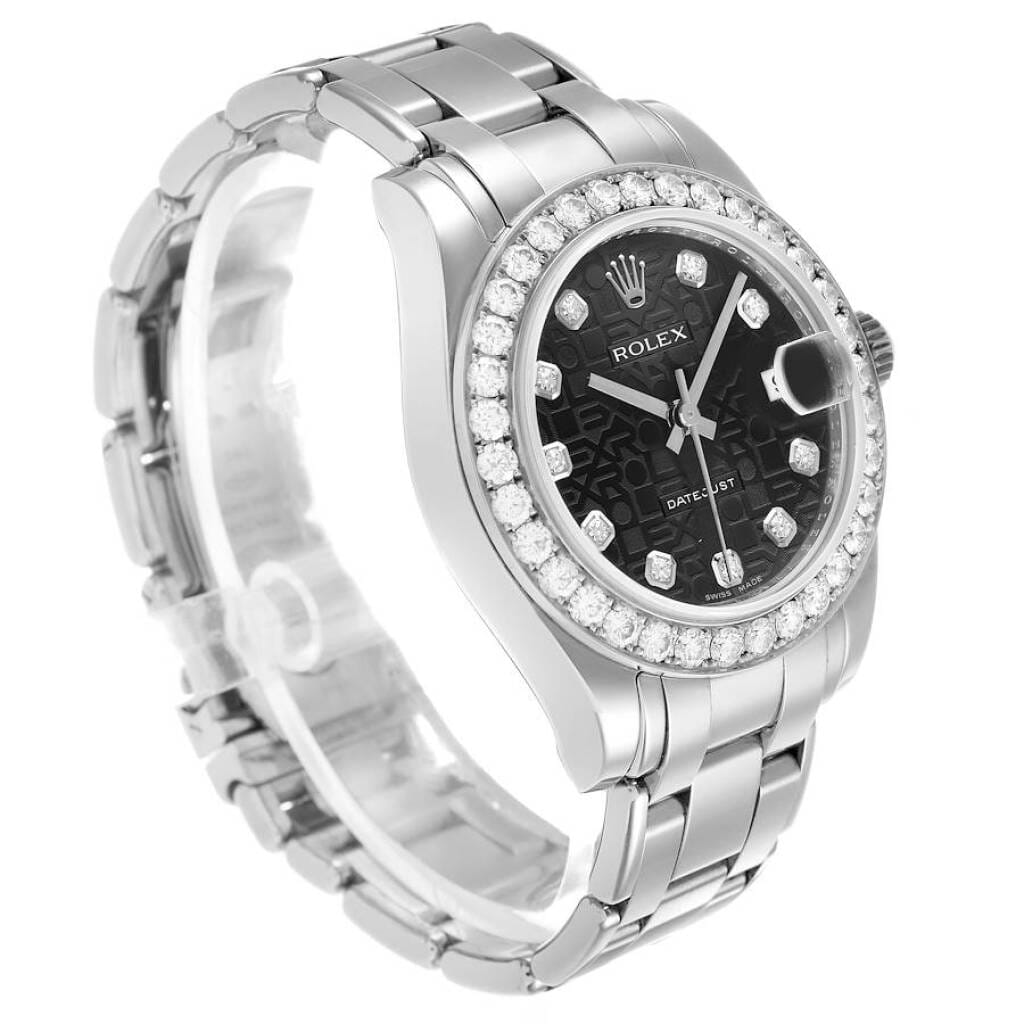 Pearlmaster Datejust (Reference 81299). A 34mm white gold diamond-set automatic wristwatch with date. 2014