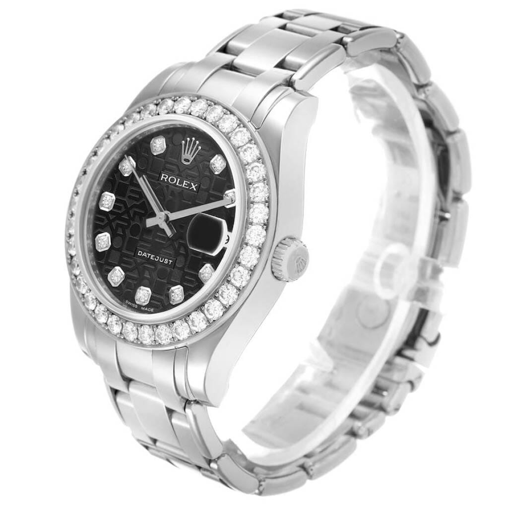 Pearlmaster Datejust (Reference 81299). A 34mm white gold diamond-set automatic wristwatch with date. 2014