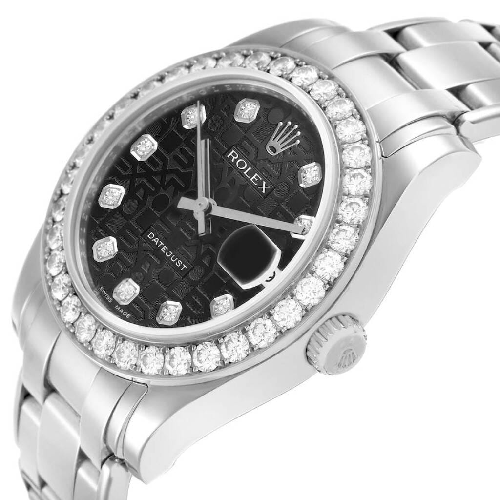 Pearlmaster Datejust (Reference 81299). A 34mm white gold diamond-set automatic wristwatch with date. 2014