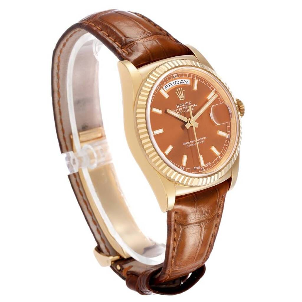 President Day-Date (Reference 118138). A 36mm yellow gold automatic wristwatch with date and day.