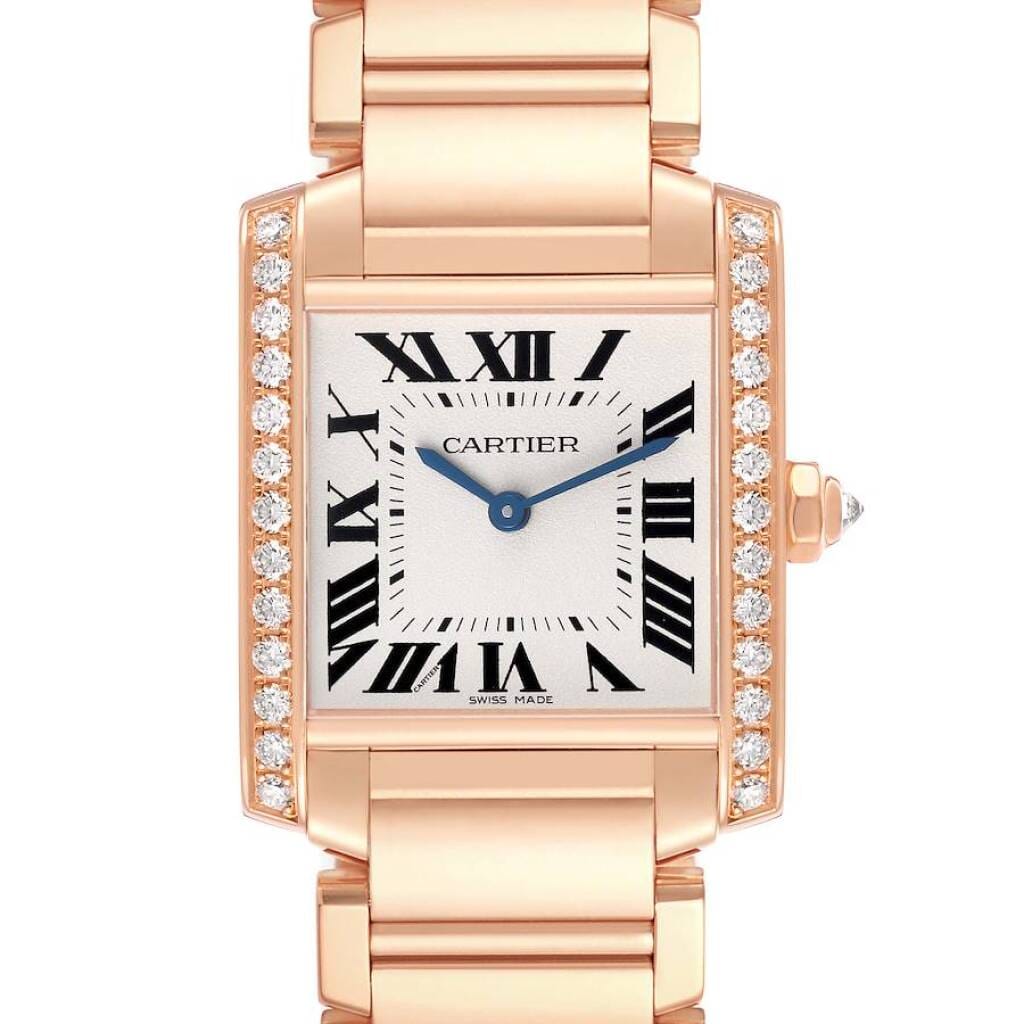 Tank Francaise Medium (Reference WJTA0023). A 30mm rose gold diamond-set quartz wristwatch. 2020