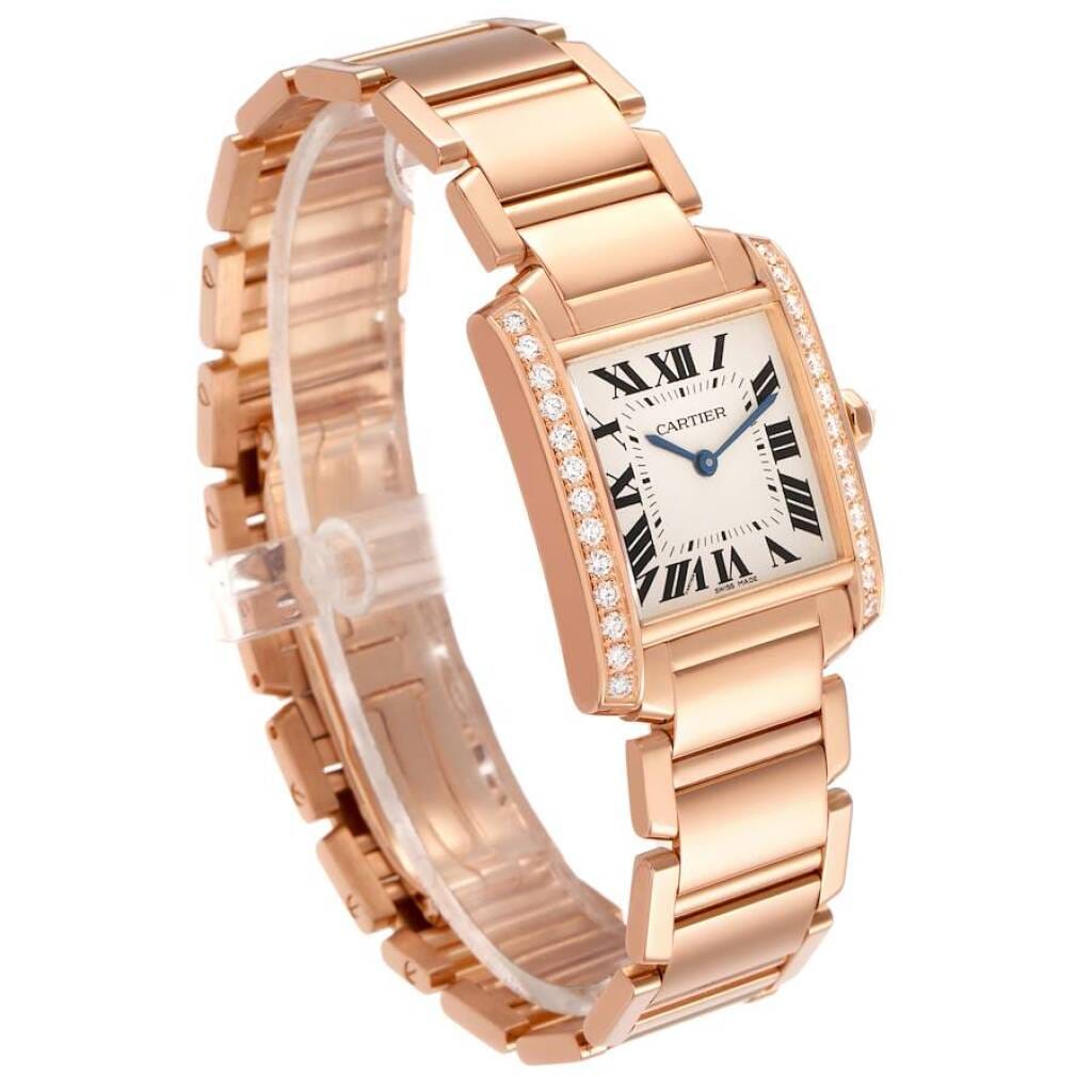 Tank Francaise Medium (Reference WJTA0023). A 30mm rose gold diamond-set quartz wristwatch. 2020