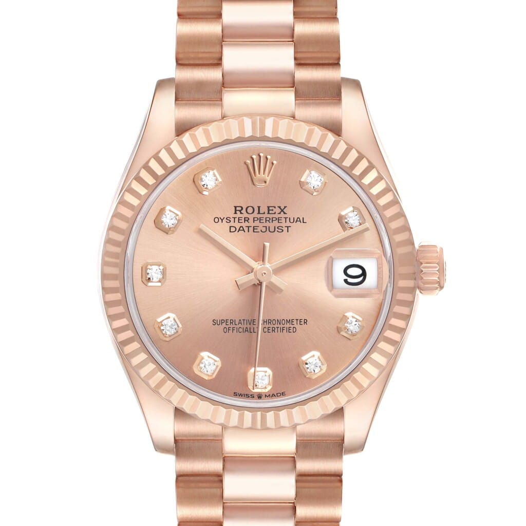 President Datejust (Reference 278275). A 31mm rose gold diamond-set automatic wristwatch with date. 2022