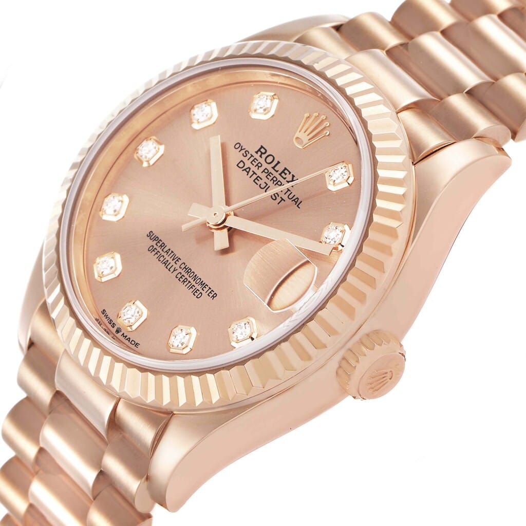 President Datejust (Reference 278275). A 31mm rose gold diamond-set automatic wristwatch with date. 2022