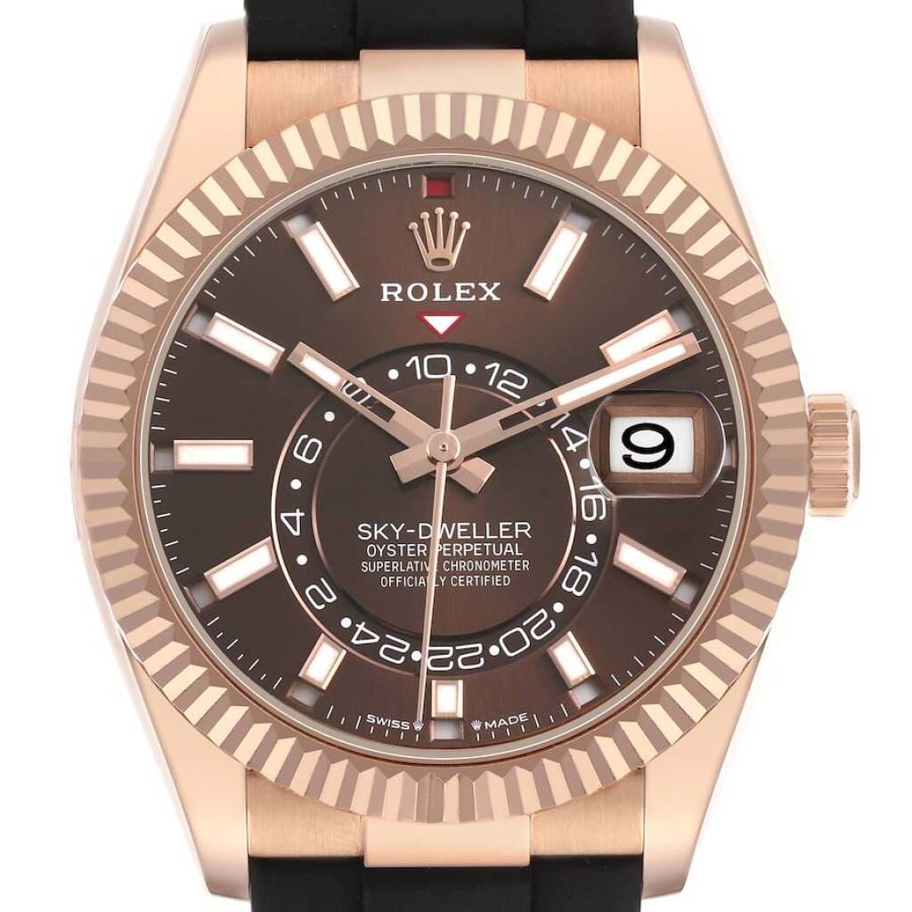 Sky-Dweller (Reference 336235). A 42mm rose gold automatic wristwatch with date and dual time. 2024