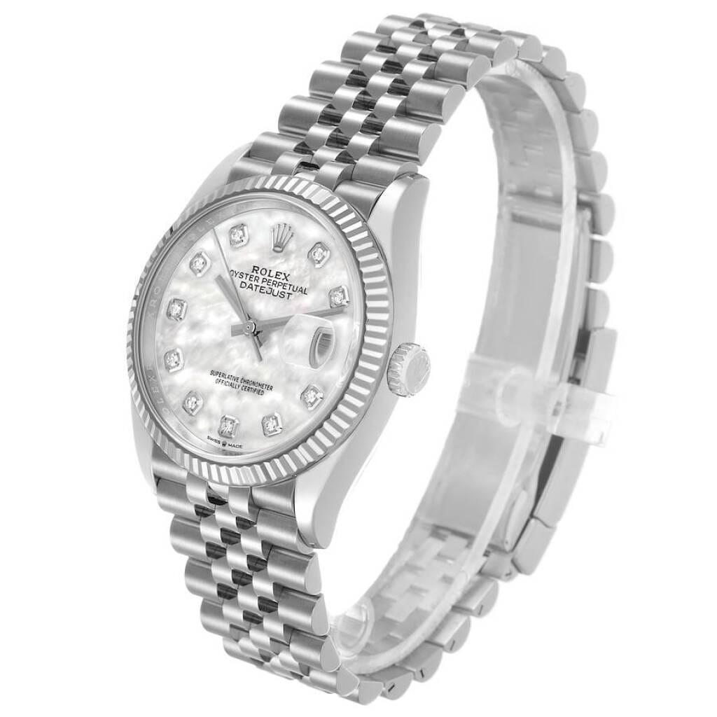 Datejust (Reference 126234). A 36mm white gold stainless steel diamond-set automatic wristwatch with date.