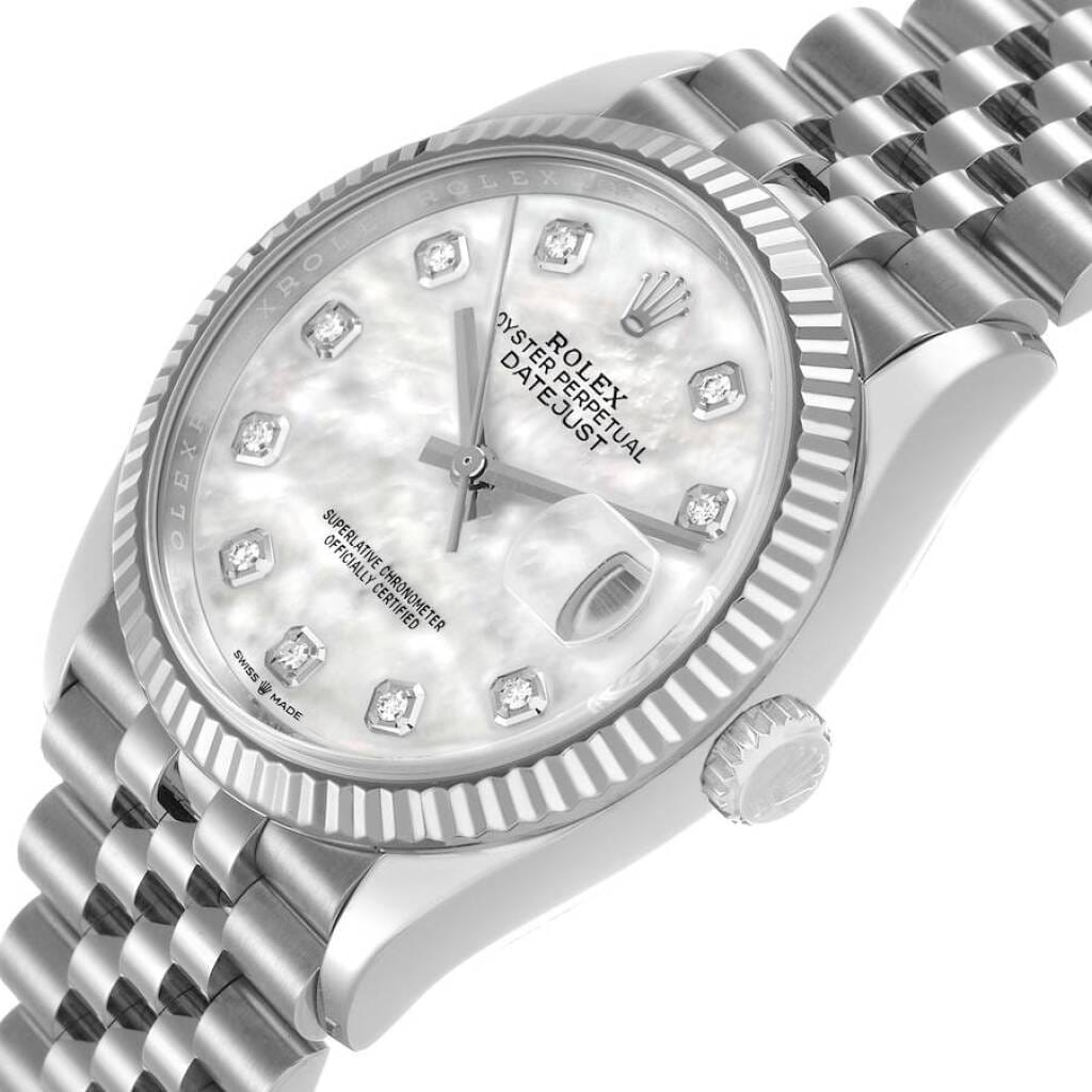 Datejust (Reference 126234). A 36mm white gold stainless steel diamond-set automatic wristwatch with date.