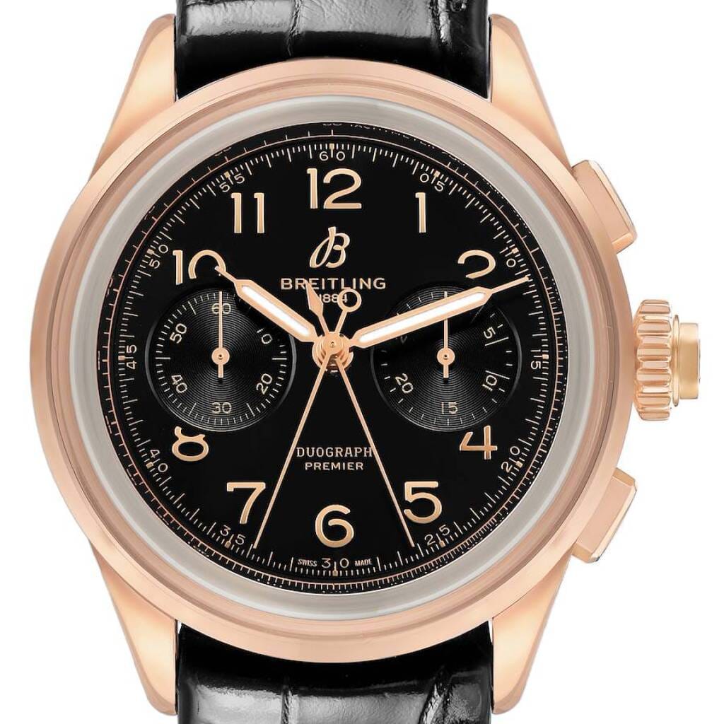 Premier B15 Duograph (Reference RB1510251B1P1). A 42mm rose gold manual wind wristwatch with split second chronograph.