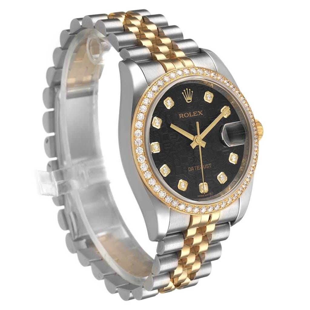 Datejust (Reference 116243). A 36mm yellow gold stainless steel diamond-set automatic wristwatch with date.
