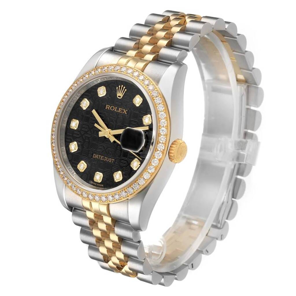Datejust (Reference 116243). A 36mm yellow gold stainless steel diamond-set automatic wristwatch with date.