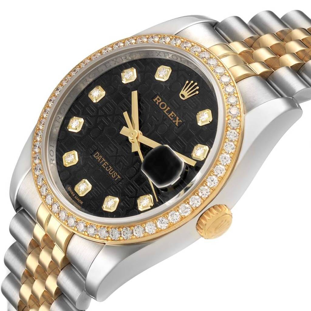 Datejust (Reference 116243). A 36mm yellow gold stainless steel diamond-set automatic wristwatch with date.