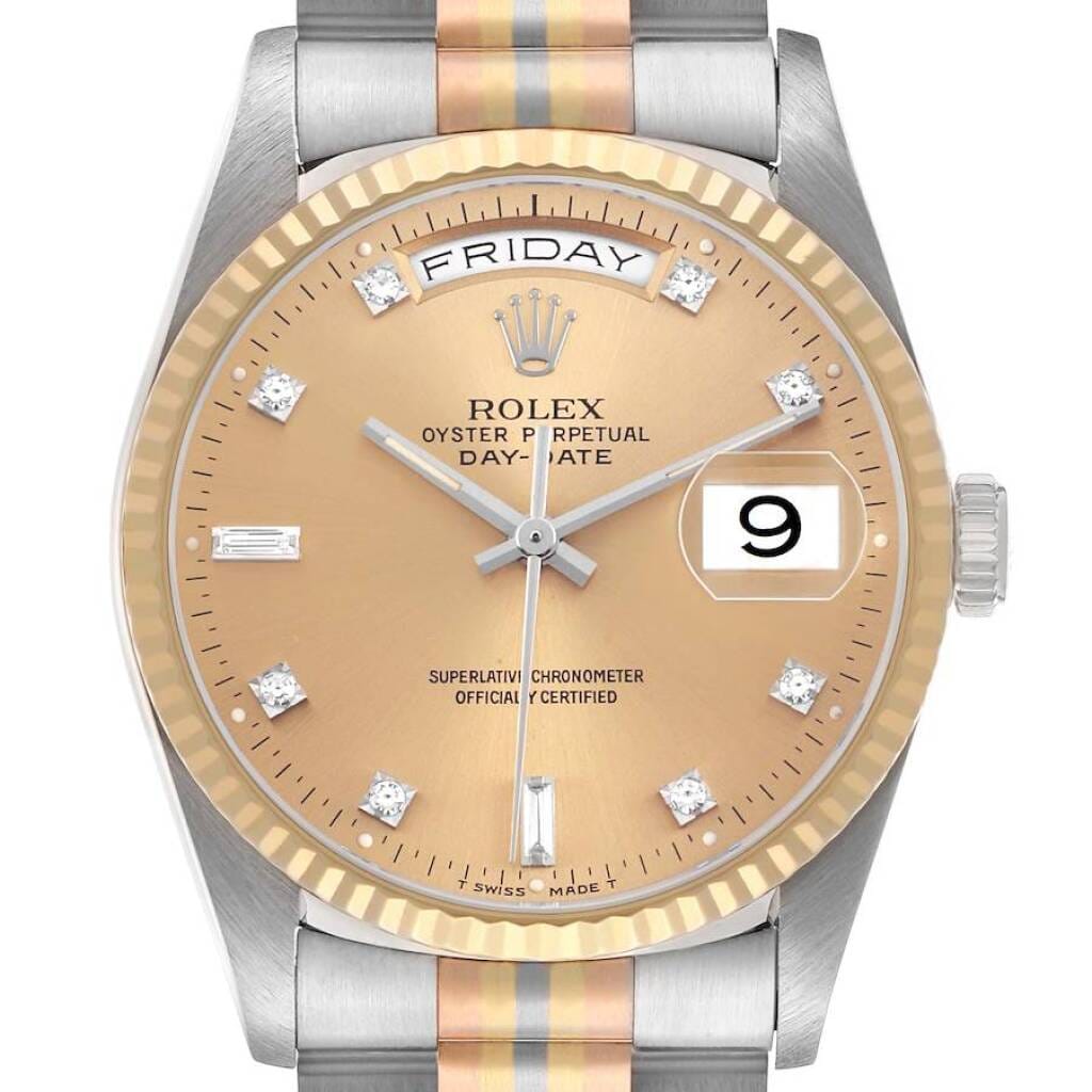 President Day-Date Tridor (Reference 18239BIC). A 36mm yellow white rose gold diamond-set automatic wristwatch with date and day. 1990-1991