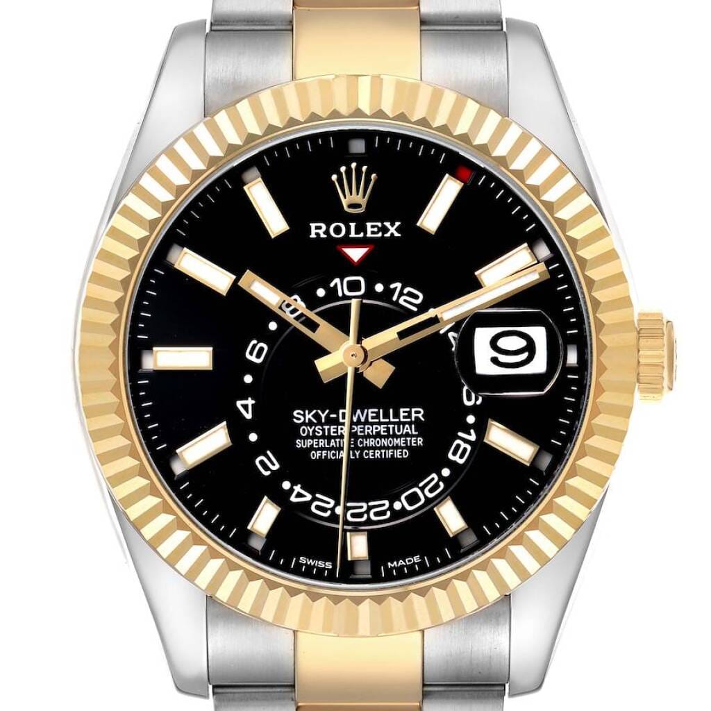 Sky-Dweller (Reference 326933). A 42mm yellow gold stainless steel automatic wristwatch with date and dual time. 2022