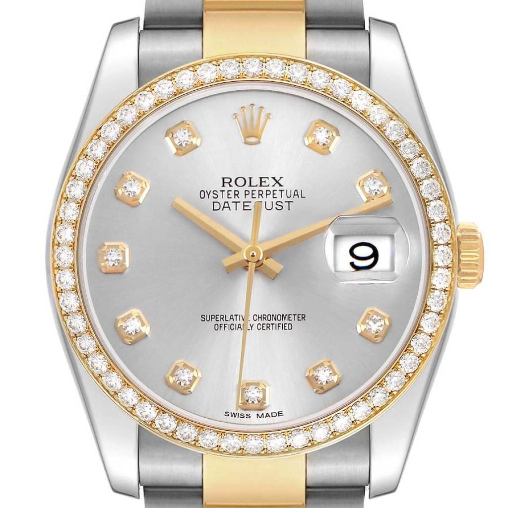 Datejust (Reference 116243). A 36mm yellow gold stainless steel diamond-set automatic wristwatch with date. 2013