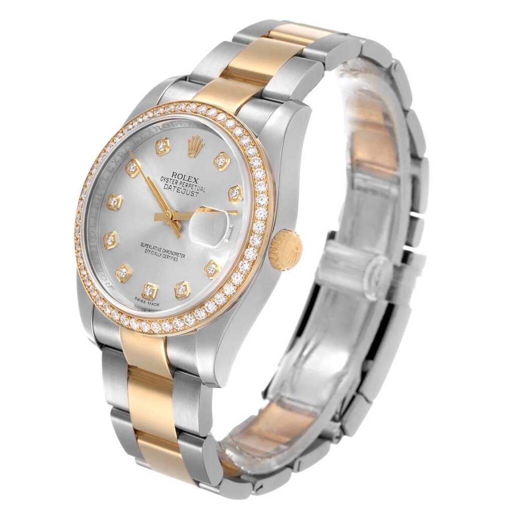 Datejust (Reference 116243). A 36mm yellow gold stainless steel diamond-set automatic wristwatch with date. 2013