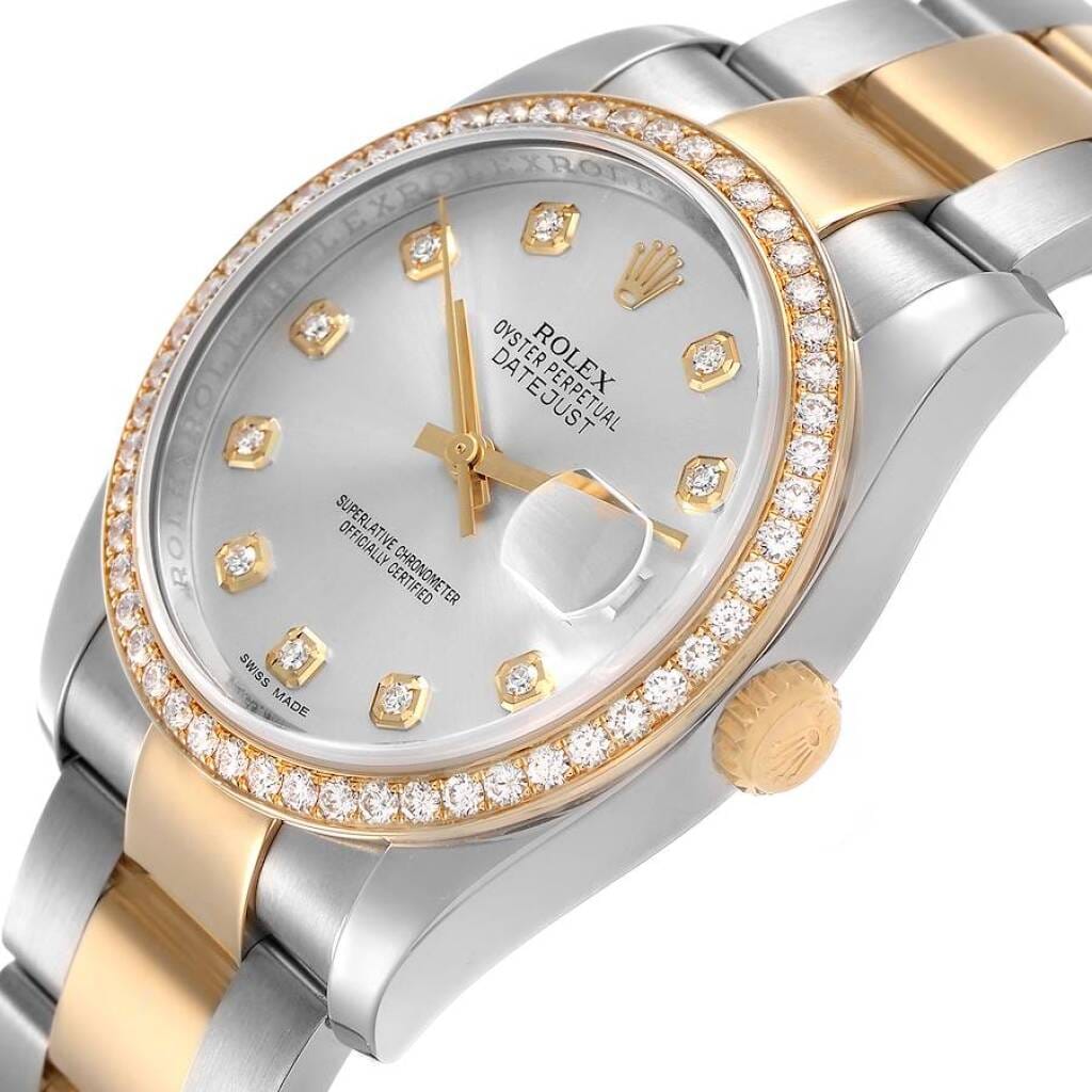 Datejust (Reference 116243). A 36mm yellow gold stainless steel diamond-set automatic wristwatch with date. 2013