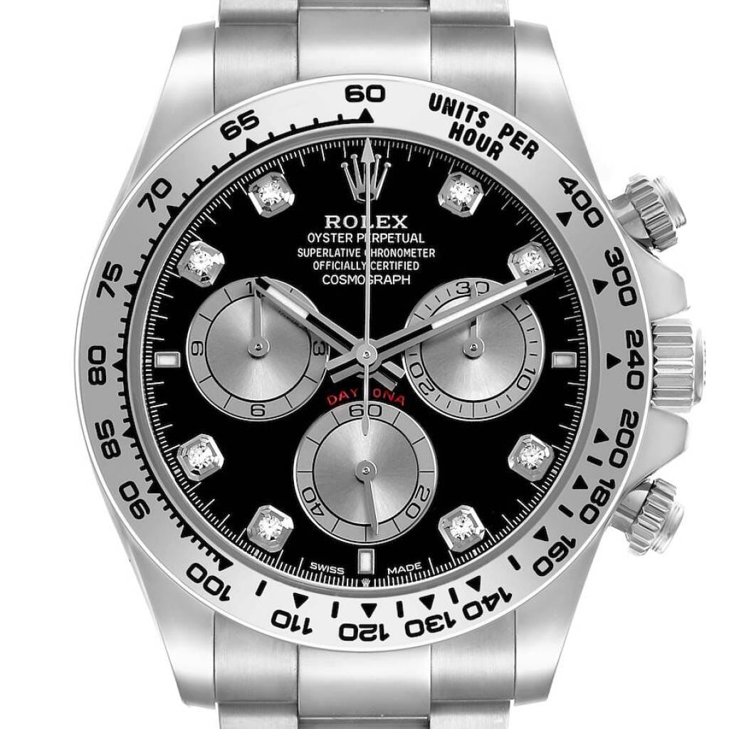Cosmograph Daytona (Reference 126509). A 40mm unworn white gold diamond-set automatic wristwatch with chronograph. 2026