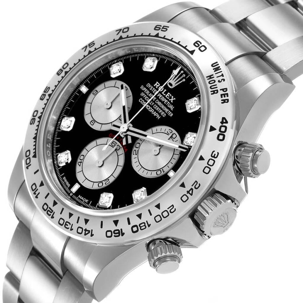 Cosmograph Daytona (Reference 126509). A 40mm unworn white gold diamond-set automatic wristwatch with chronograph. 2026