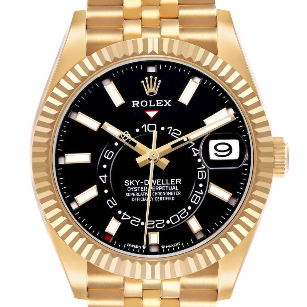 Sky-Dweller (Reference 336938). A 42mm yellow gold automatic wristwatch with date and dual time. 2024