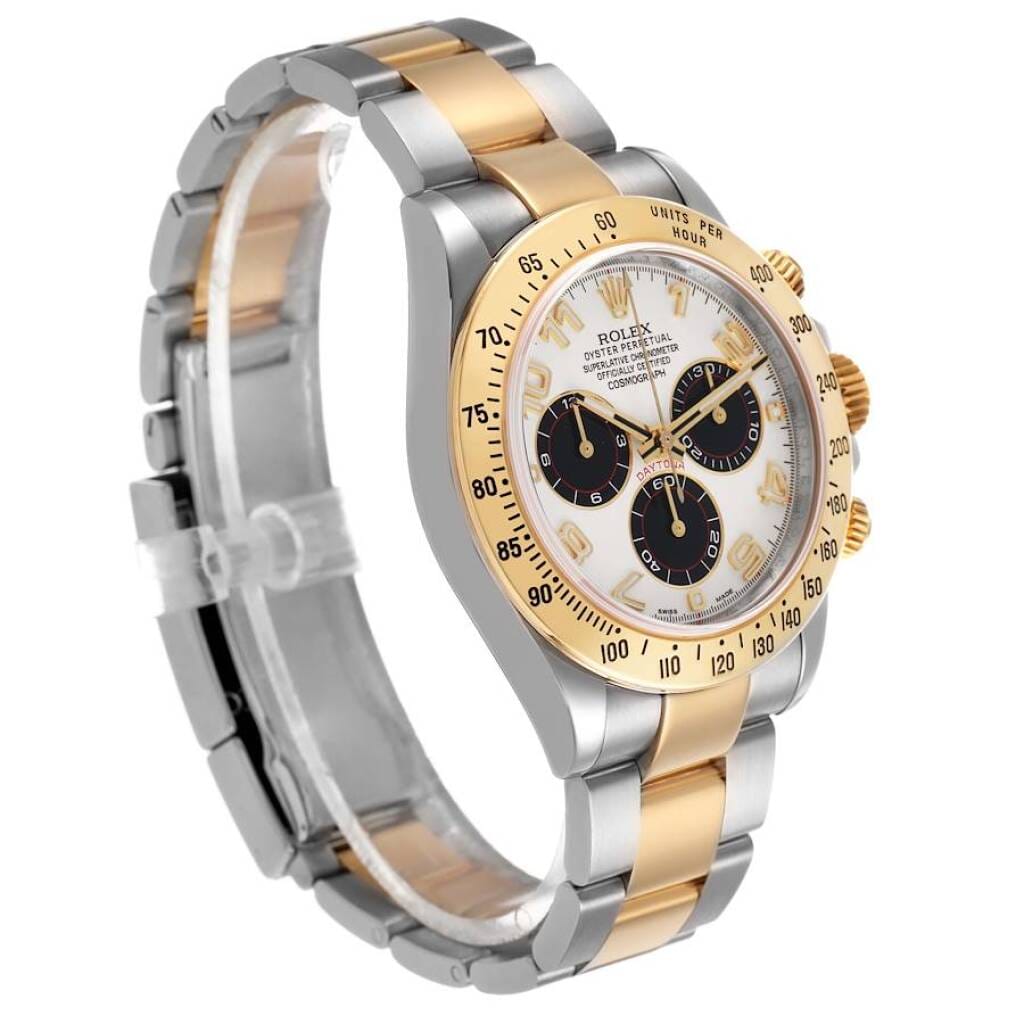 Cosmograph Daytona Panda Racing Dial (Reference 116523). A 40mm yellow gold stainless steel automatic wristwatch with chronograph. 2015