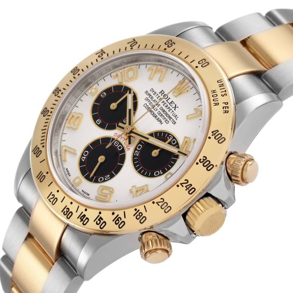 Cosmograph Daytona Panda Racing Dial (Reference 116523). A 40mm yellow gold stainless steel automatic wristwatch with chronograph. 2015