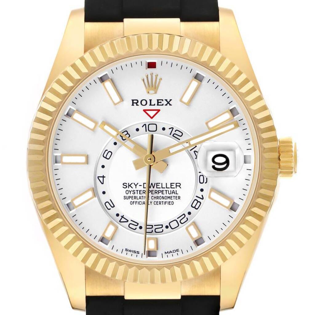 Sky-Dweller (Reference 326238). A 42mm yellow gold automatic wristwatch with date and dual time. 2021