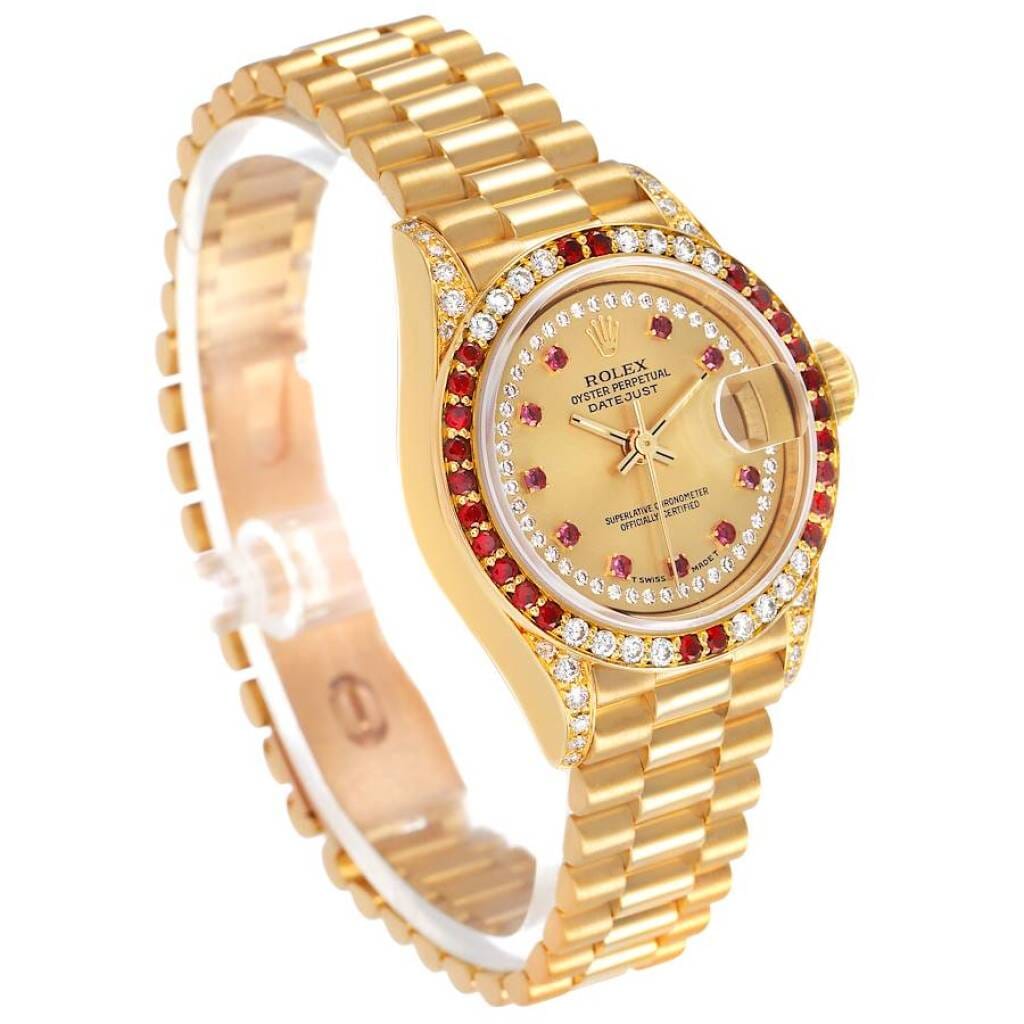 President Datejust (Reference 69038). A 26mm yellow gold diamond and ruby-set automatic wristwatch with date. 1987-1988