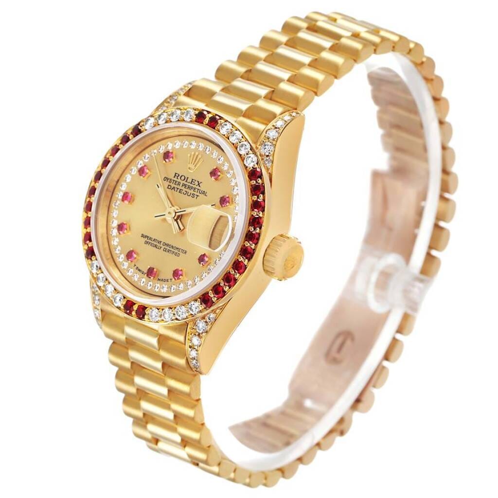 President Datejust (Reference 69038). A 26mm yellow gold diamond and ruby-set automatic wristwatch with date. 1987-1988