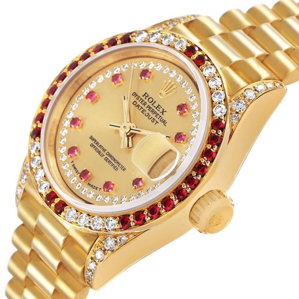 President Datejust (Reference 69038). A 26mm yellow gold diamond and ruby-set automatic wristwatch with date. 1987-1988