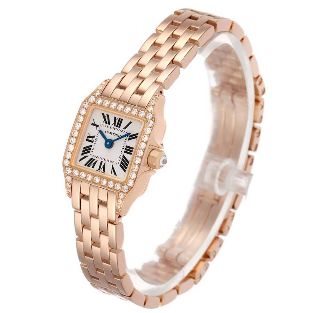 Santos Demoiselle (Reference WF9011Z8). A 20mm rose gold diamond-set quartz wristwatch.