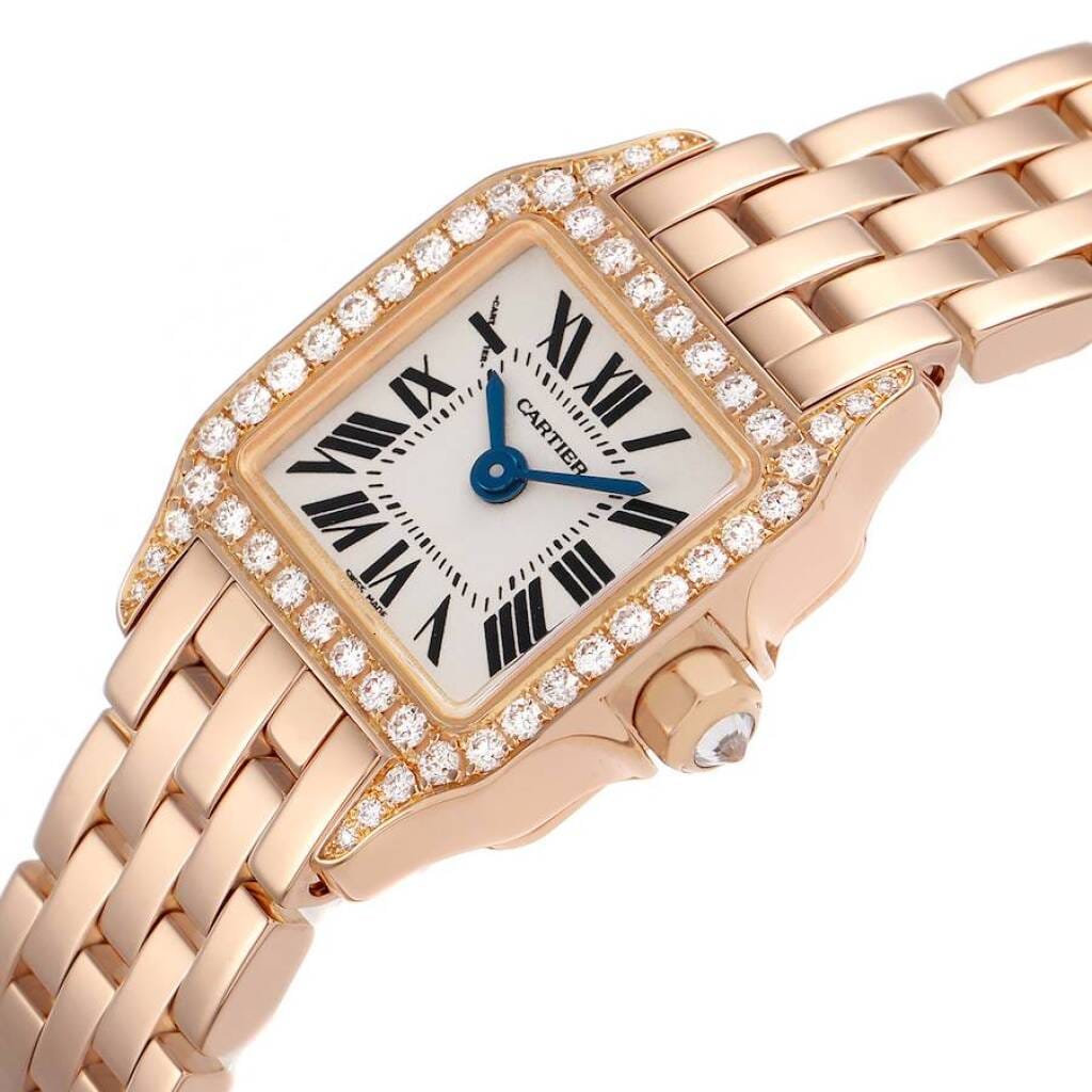 Santos Demoiselle (Reference WF9011Z8). A 20mm rose gold diamond-set quartz wristwatch.