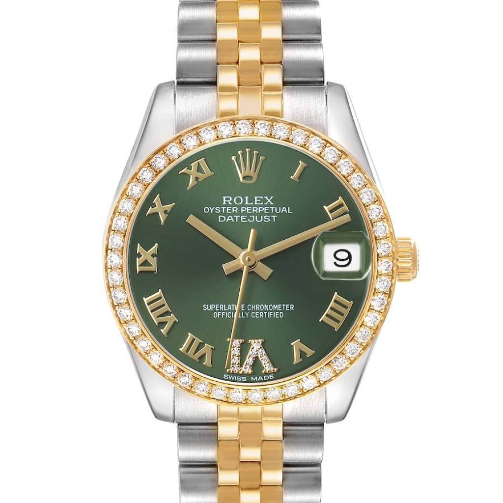 Datejust (Reference 178383). A 31mm yellow gold stainless steel diamond-set automatic wristwatch with date.
